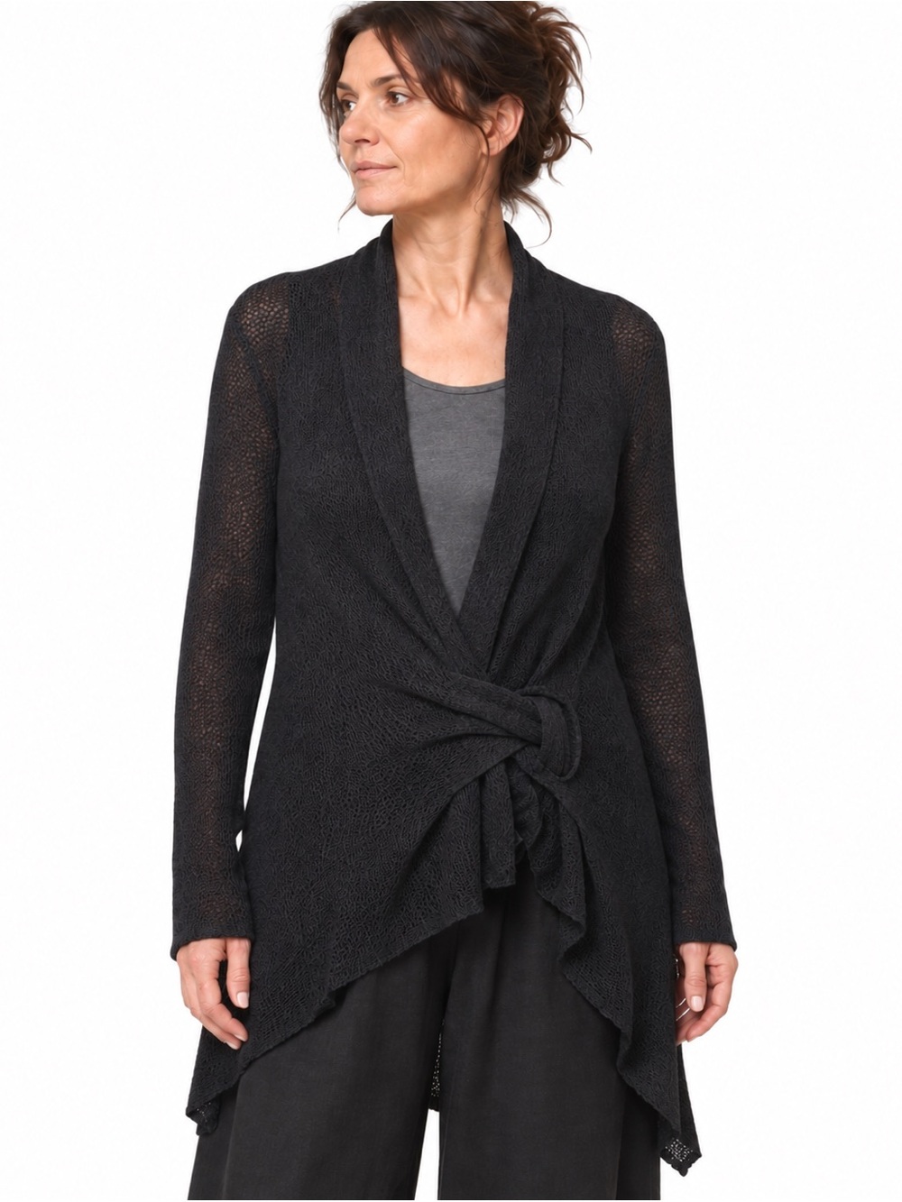 Sarah Pacini Black Mesh Knit Open Front Cardigan Made in Italy One Size OS